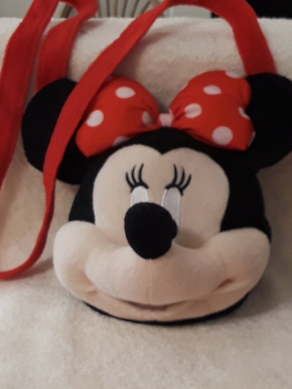 Minnie Mouse 3D Plush Head Crossbody Purse-Red Polka Dot Bow Disney Ruz-Back Zip
